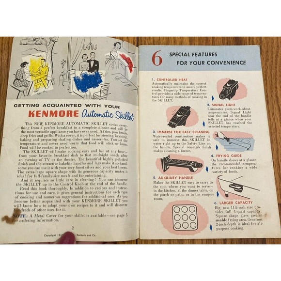 Kenmore Automatic Skillet Recipe Book Vintage 1955 Booklet Manual Paperback - Picture 2 of 9